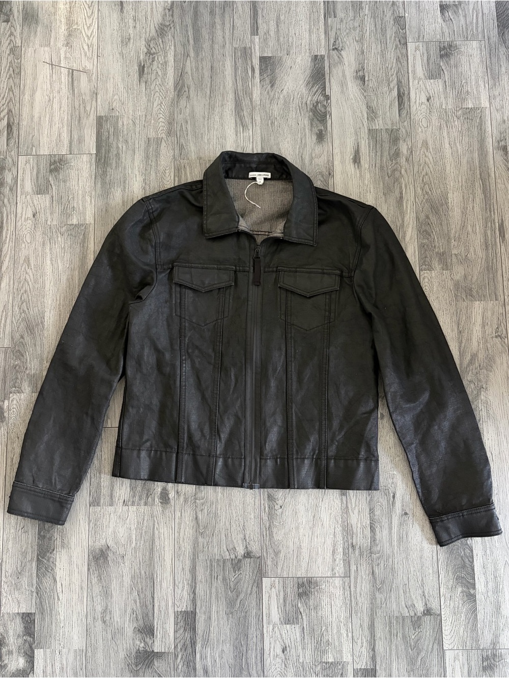 James Perse Black Waxed Cotton Trucker Zip-Front Shirt Jacket Sz 3